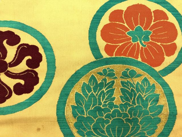 JAPANESE KIMONO / ANTIQUE NAGOYA OBI / WOVEN PEONY & FLOWER